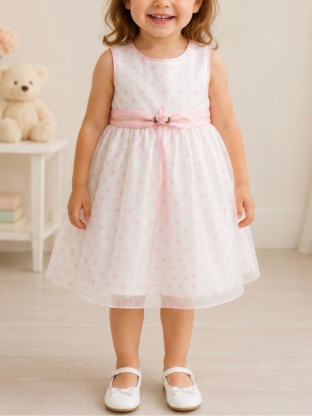 Pippa & Julie White and Pink Polka Dot Dress